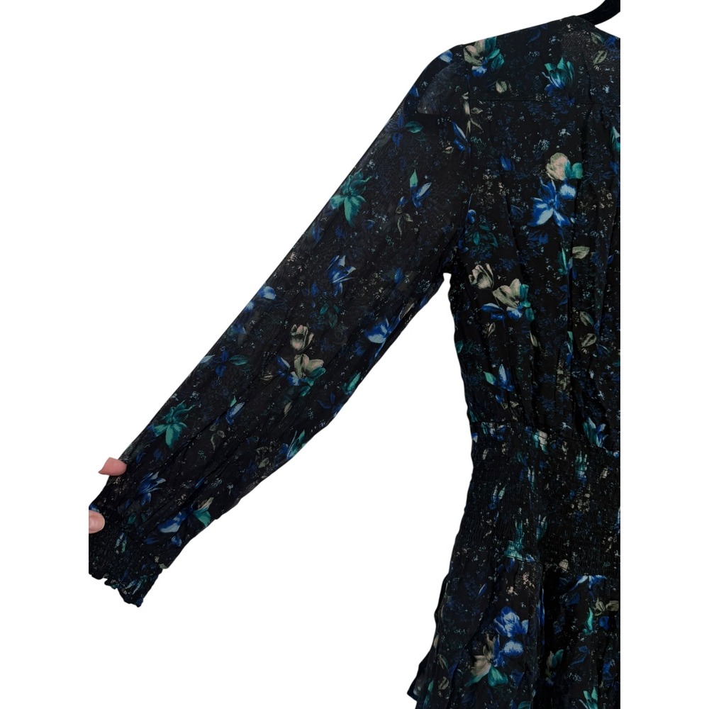 NWT Anthropologie Ruched Floral Mini Dress Black Blue Size XS Fairy Feminine - Picture 12 of 15